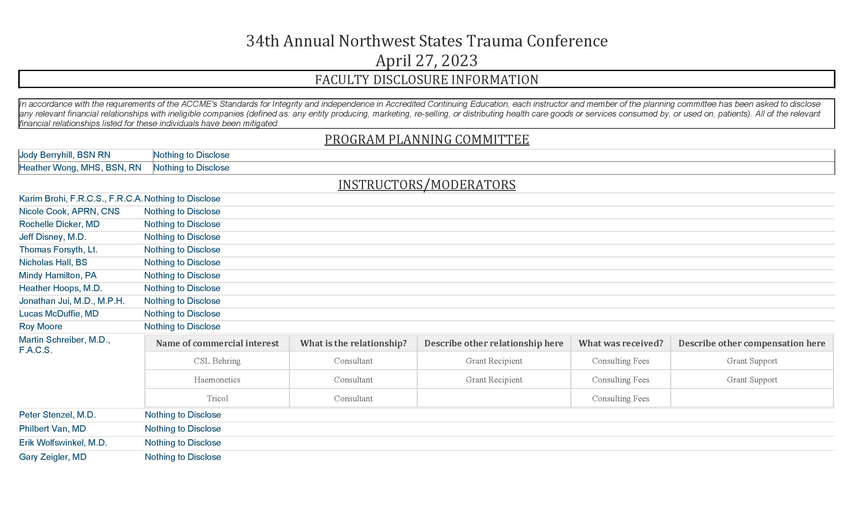 34th Annual Northwest States Trauma Conference Event Site OHSU 34th